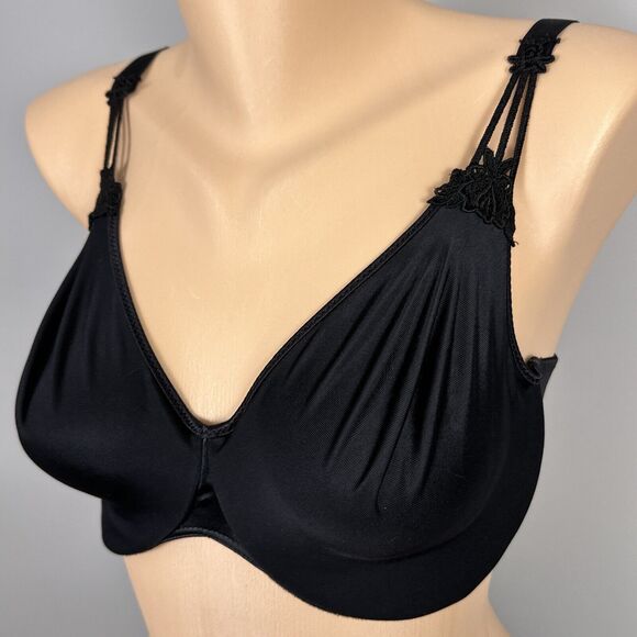 Vintage Bali Bra 36DD Stretch Satin Unlined Underwire Style 3640 Lace Black - Picture 2 of 10